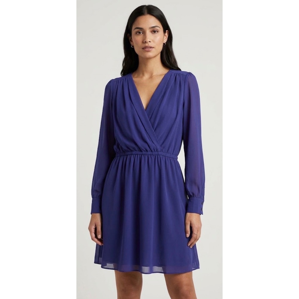 BCBGeneration Purple Wrap Front Long Sleeve Elastic Waist Mini Dress Size Medium